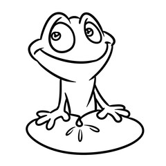 coloring page frog smile water lily leaf animal character cartoon illustration