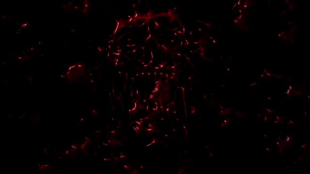 Bloody demon skull with exploding face. Looped animation in genre of horror. Monster character head.