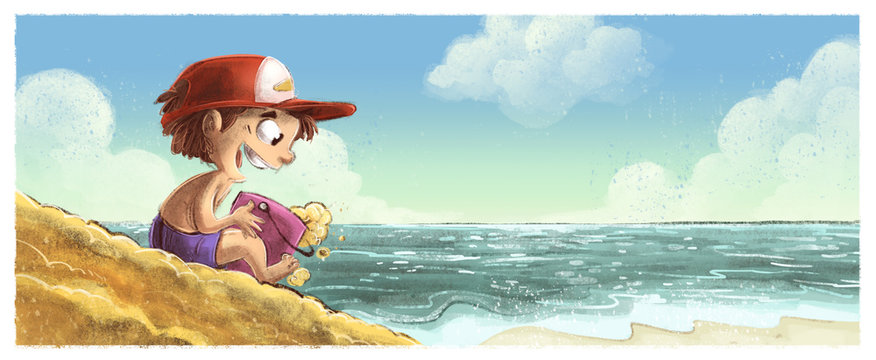 ni&ntilde;o jugando en la playa