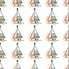 Childish pattern yachts silhouette on wave.