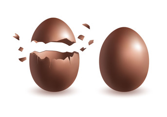 Chocolate eggs broken and whole one. 