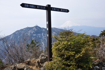 本社ヶ丸山頂と三ツ峠山と富士山