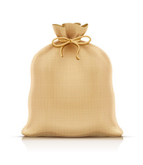 Burlap sack for products. Housekeeping and agriculture equipment. Close hessian bag for cargo. Isolated white background. Eps10 vector illustration.