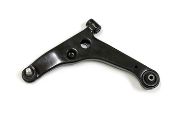 Left front lower control arm for Japanese car on white background, isolated.