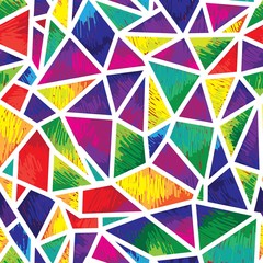 Abstract seamless pattern. Multicolored triangles, stained glass. Figure markers.