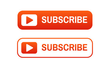 Fototapeta premium Subscribe icons set. Video channel button. Red color element. Business pictogram for website or social media. Color icon on white background. Blog or streaming concept. Vector illustration