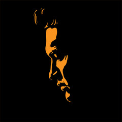 Man portrait silhouette in backlight. Contrast face. Vector. Illustration.