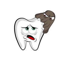 Cartoon characters. The microbe attacks the tooth and gnaw enamel. The only way a tooth can defend itself from germs is its enamel. A situation that well illustrates the attack of microbes on teeth. 