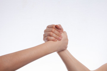 Greeting hand isolated on white background