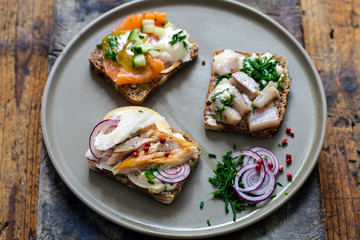 Fototapeta na wymiar Scandinavian open sandwiches