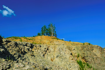 Summer landscape on the mountain against the sky and clouds. Summer mountain landscape.