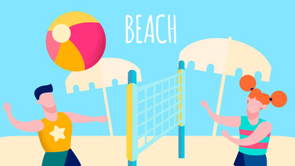 Beach Outdoor Activities, Sports Flat Illustration