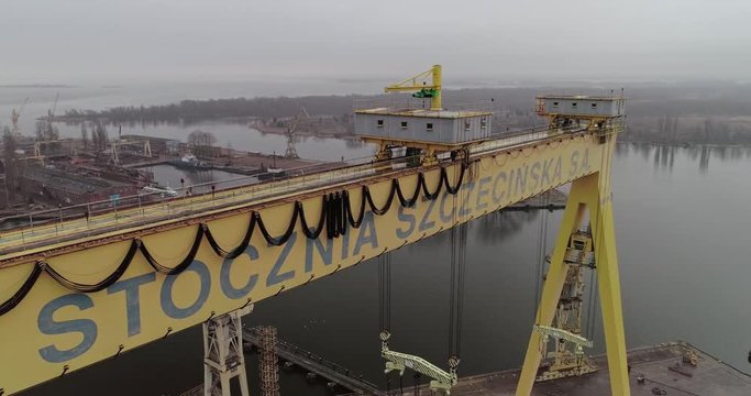 Drone footage of shipyard in Szczecin.
