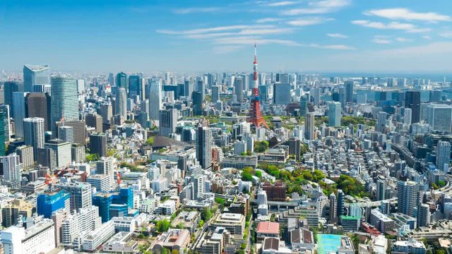 東京風景　タイムラプス　2019年春 青空と新緑 電動回転