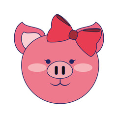 Pig cute animal head blue lines