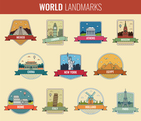 World landmarks icon set. Travel and Tourism. Vector