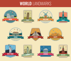 World landmarks icon set. Travel and Tourism. Vector