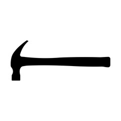 Hammer. Black silhouette. Horizontal view. Vector drawing. Isolated object on white background. Isolate.
