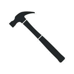 Hammer. Black silhouette. Vector drawing. Isolated object on white background. Isolate.