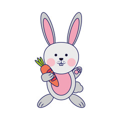 Rabbit with carrot cartoon blue lines