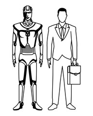 humanoid robot and businessman black and white