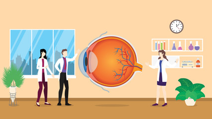 human eye health care checkup analysis identifying by doctor people on the hospital - vector