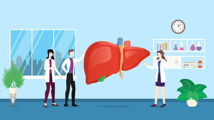 human liver health care checkup analysis identifying by doctor people on the hospital - vector