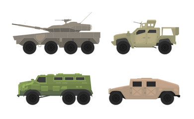 apc personal carrier vehicle transport in military war set collection - vector - obrazy, fototapety, plakaty