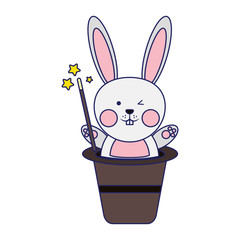 Rabbit in magician hat with stick blue lines