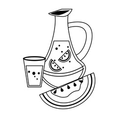 Orange juice jar and watermelon in black and white