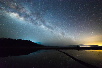 Starry night with Milky Way Galaxy rising in Kudat Sabah North Borneo. Image contain Noise and...