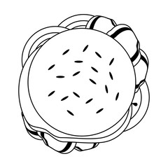 Fast food hamburger topview in black and white