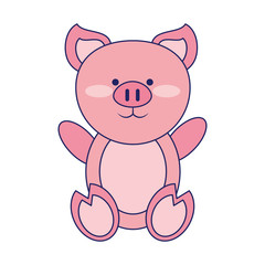 Fototapeta premium Pig cute animal blue lines