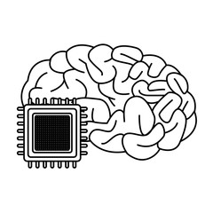 brain with a microchip black and white