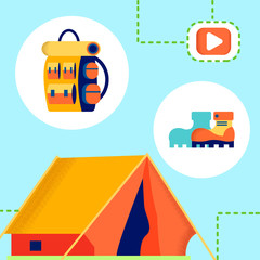 Tourism, Camping Internet Blog Vector Illustration