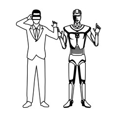 humanoid robot and businessman black and white