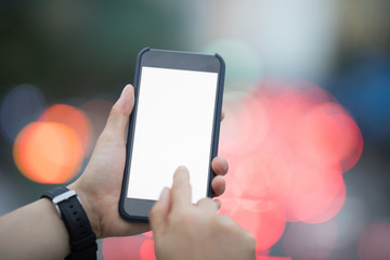 people hands use cellphone in city