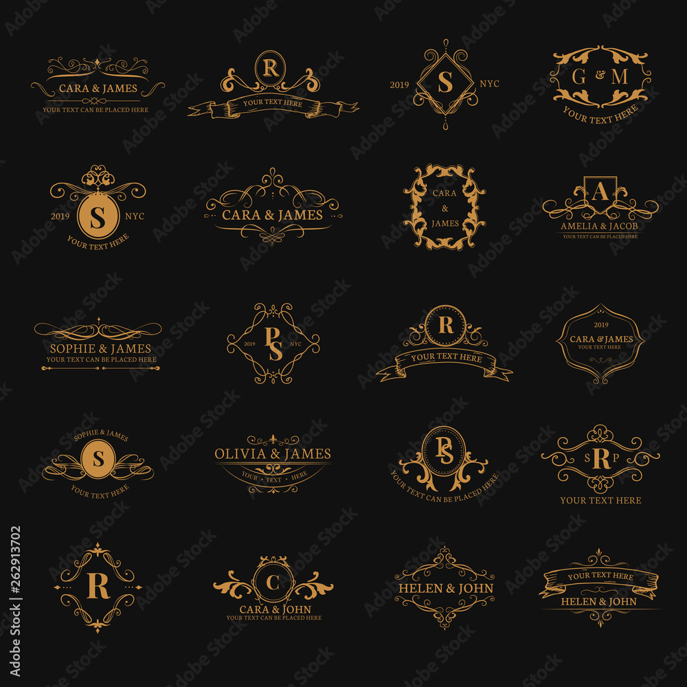 Wall mural emblems with initials set
