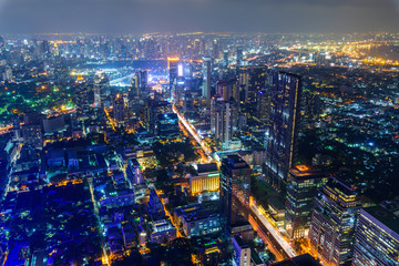 Fototapeta na wymiar High view with lighting of Bangkok city in night time