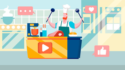 Culinary Internet Channel Flat Vector Illustration