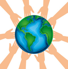 community hands with world planet earth