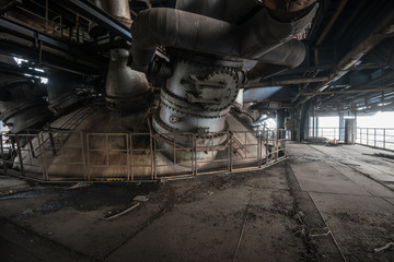 scene and details of an abandoned steel furnace building