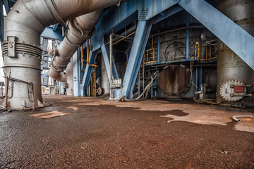 scene and details of an abandoned steel furnace building
