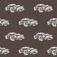 Hand drawn doodle cartoon cars seamless pattern. Wallpaper for baby boy. Transport sketch.