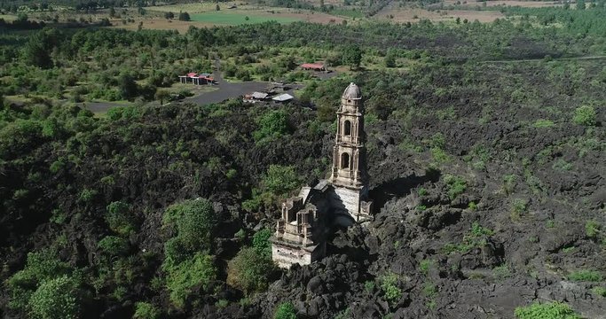 side pan over a church ruin in mexico with vertigo zoom