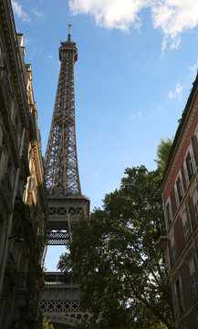 Bottom view of Eiffel Tower in Paris France