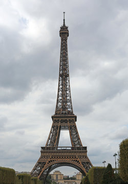 Eiffel Tower and cloudy sky