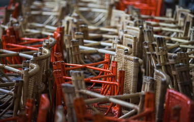 Bamboo chairs, turned head over heels