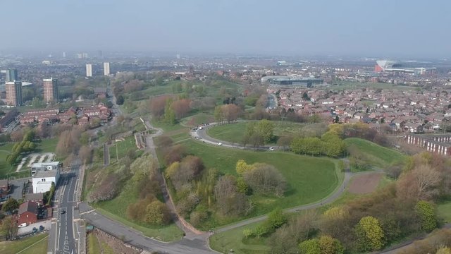 Drone view of Everton Park and Everton District in Liverpool UK.