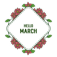 Vector illustration banner hello march with drawing wreath frame